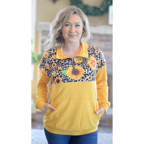 Shirley & Stone Tops - Shirley & Stone Sunflower Zip Up Pullover